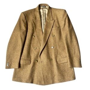 Men’s Alpaca Blend Blazer Double Breasted Men’s Jacket Beige Brown Size 44LT